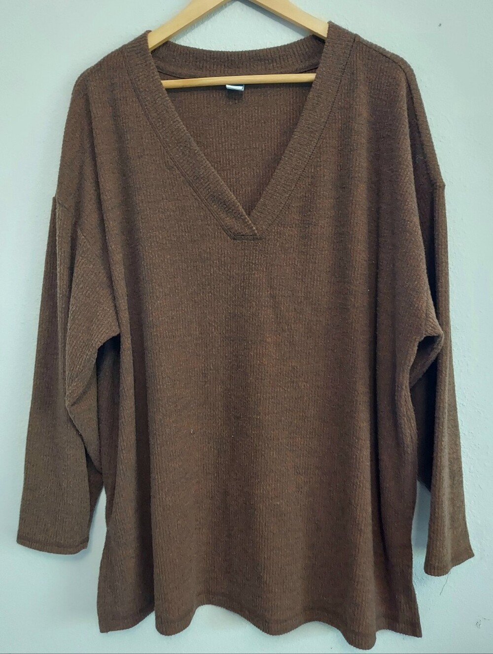 Old Navy Plush Tee Vneck Long Sleeve Brown Women XXL Comfy Loungewear